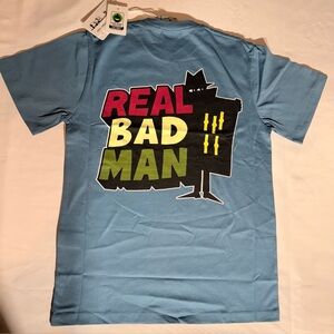NWT Real Bad Man 100% Organic Cotton Blue Graphic‎ T-shirt Men's Small